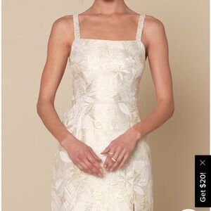 Shine for Us Cream Metallic Tropical Jacquard Mini Dress